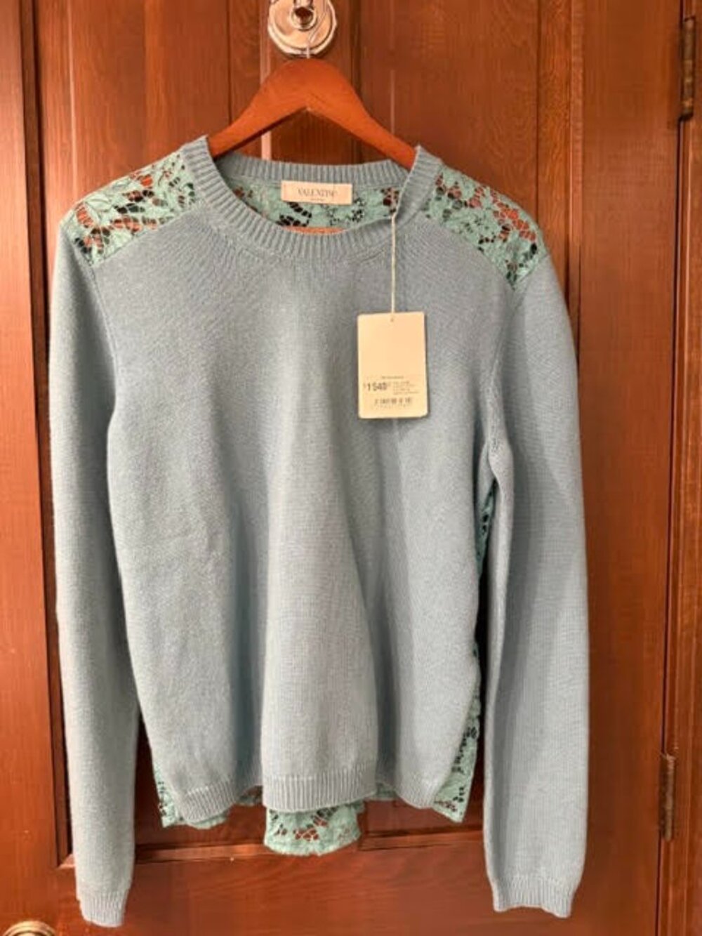 NWT Valentino Garavani Cashmere & Full Lace-Back Peplum Sweater